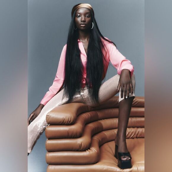 ZARA SEQUIN CROPPED PANTS - Picture 3 of 7